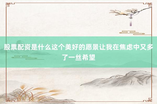 股票配资是什么这个美好的愿景让我在焦虑中又多了一丝希望